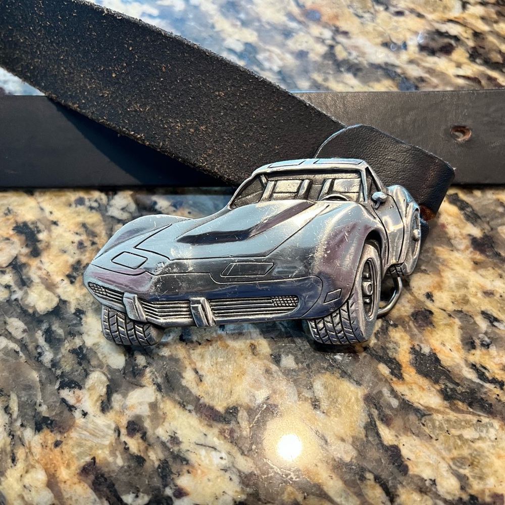 Vintage 1979 Corvette Belt Buckle from Great American Buckle Co and 42” belt